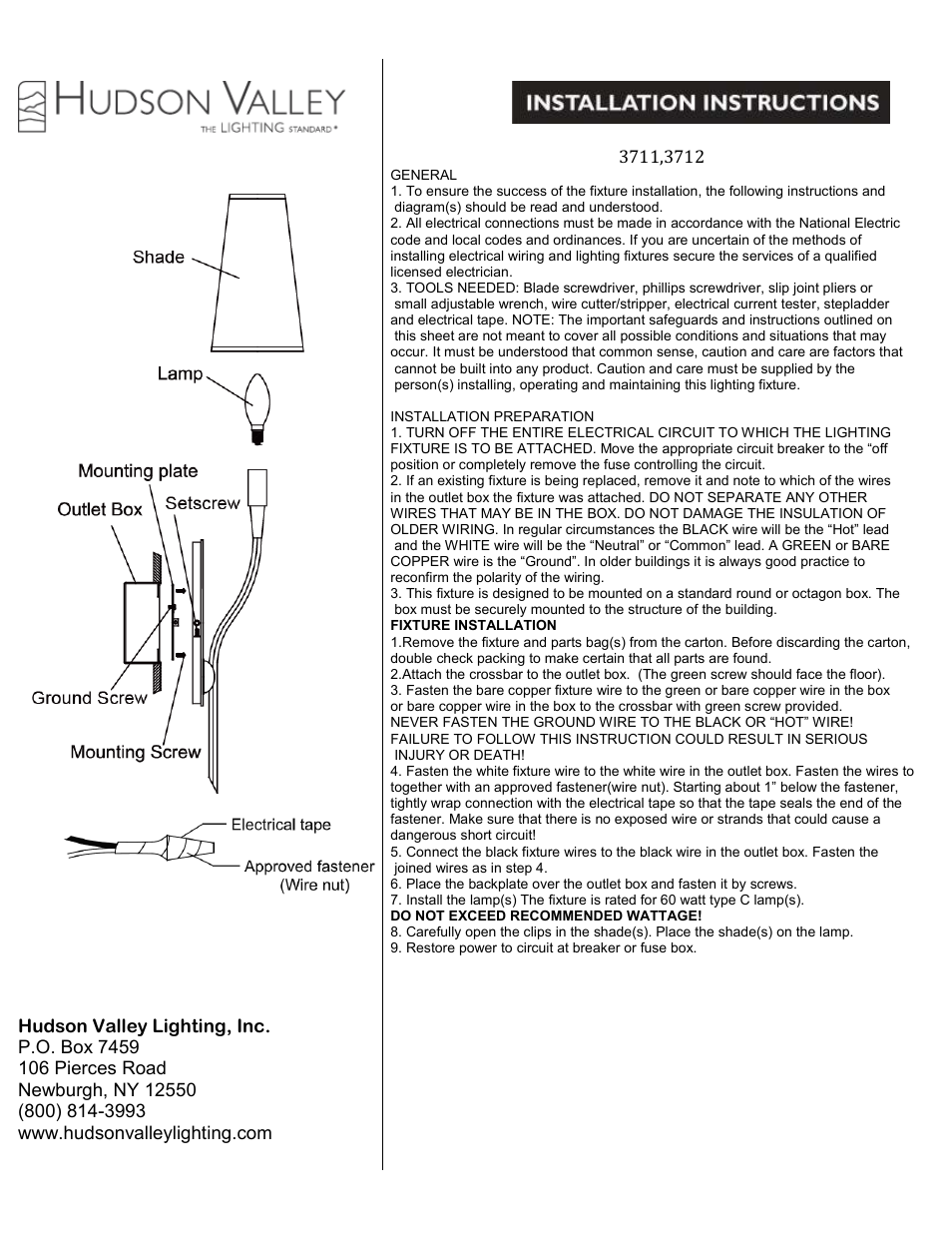 Hudson Valley Lighting RUTLAND 3712 User Manual | 1 page