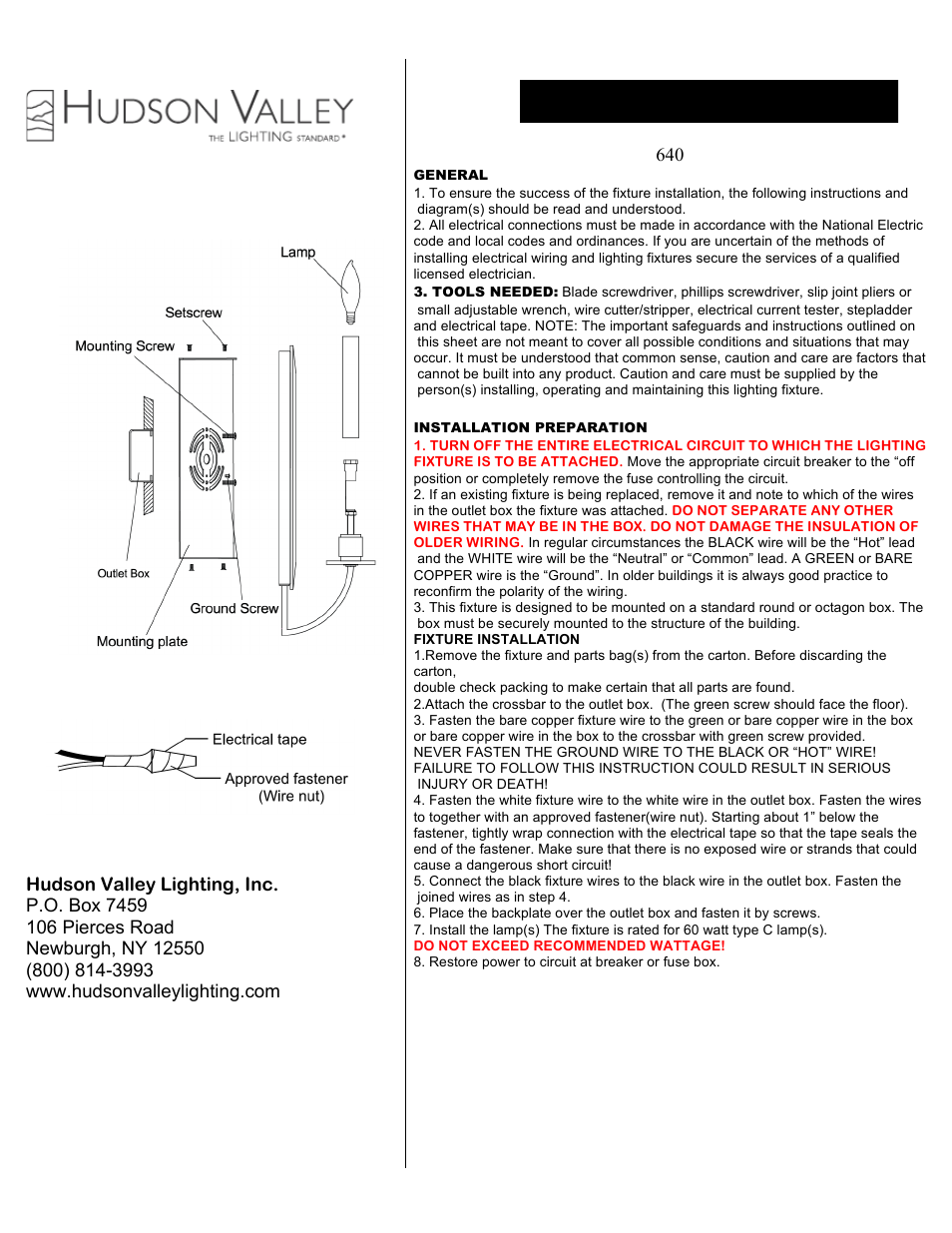 Hudson Valley Lighting SOMERS 640 User Manual | 1 page