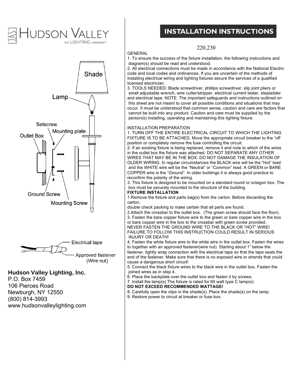 Hudson Valley Lighting STANFORD 230 User Manual | 1 page