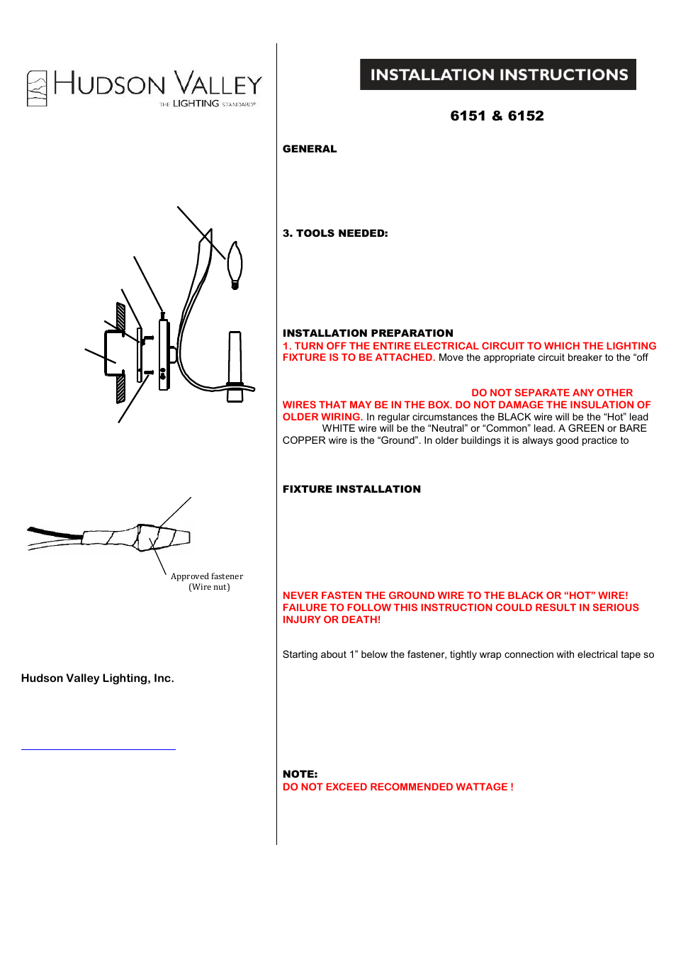 Hudson Valley Lighting STERLING 6152 User Manual | 2 pages
