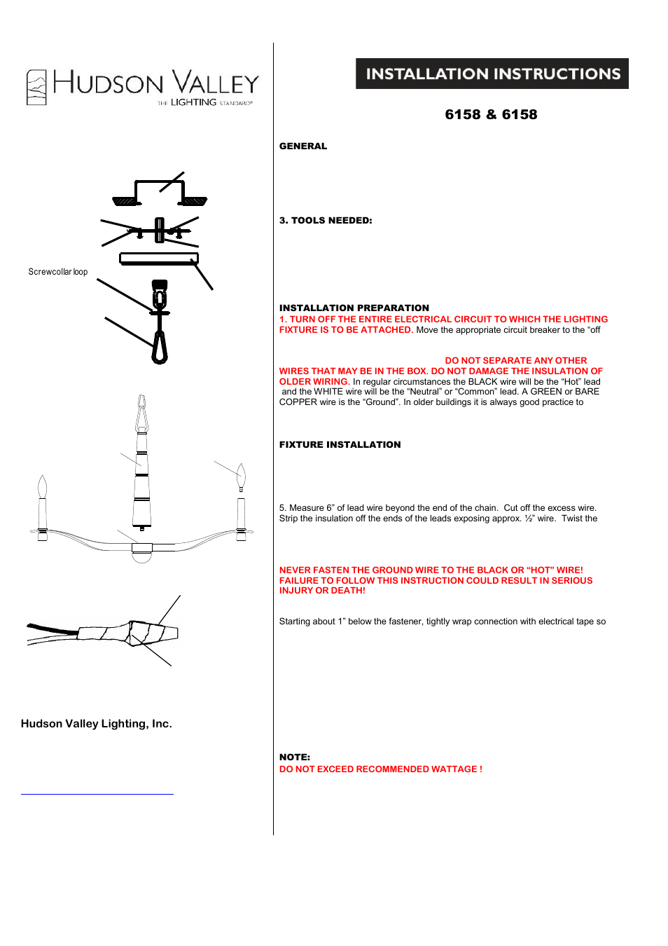 Hudson Valley Lighting STERLING 6158 User Manual | 2 pages