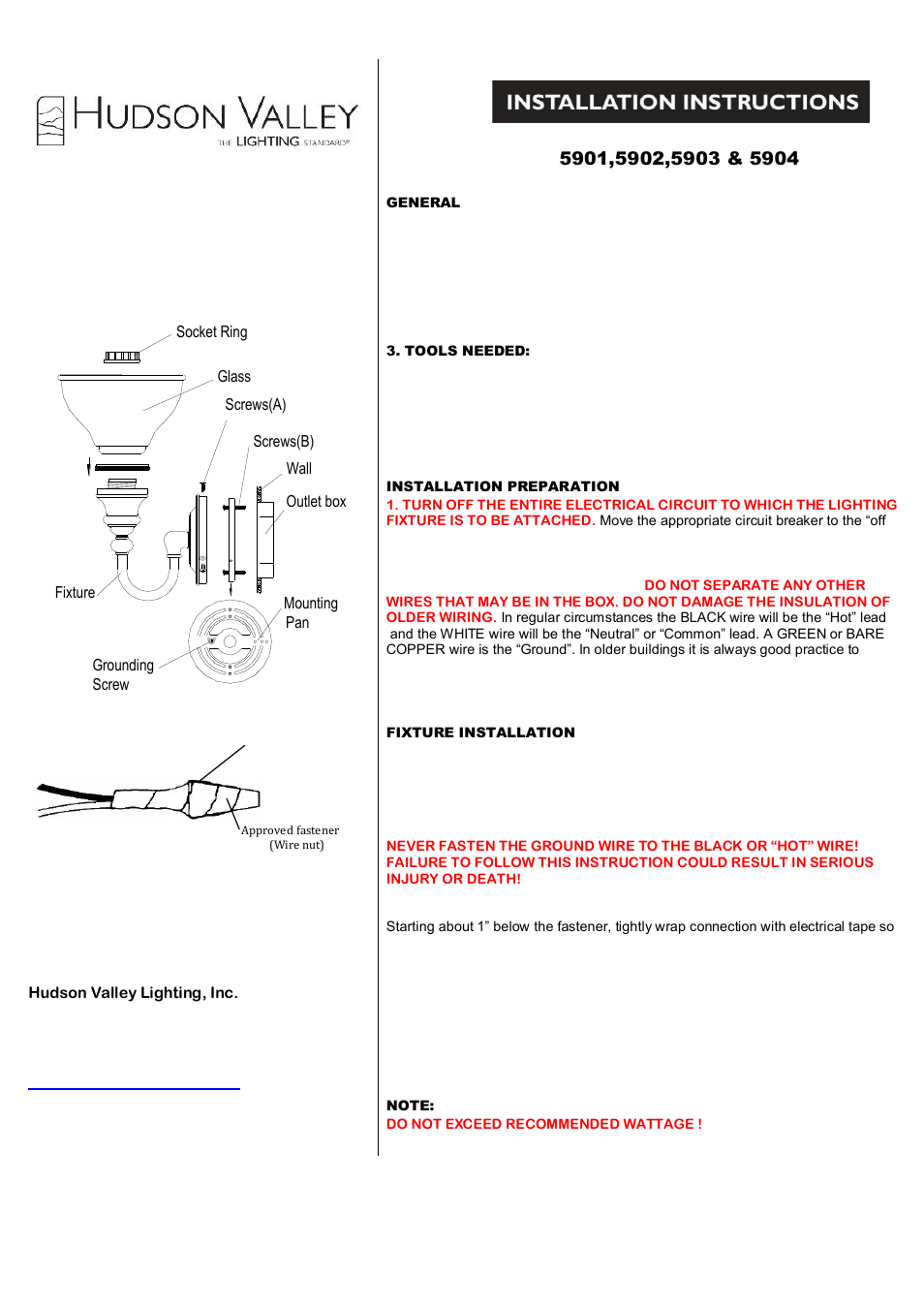 Hudson Valley Lighting SUTTON 5901-5904 User Manual | 1 page