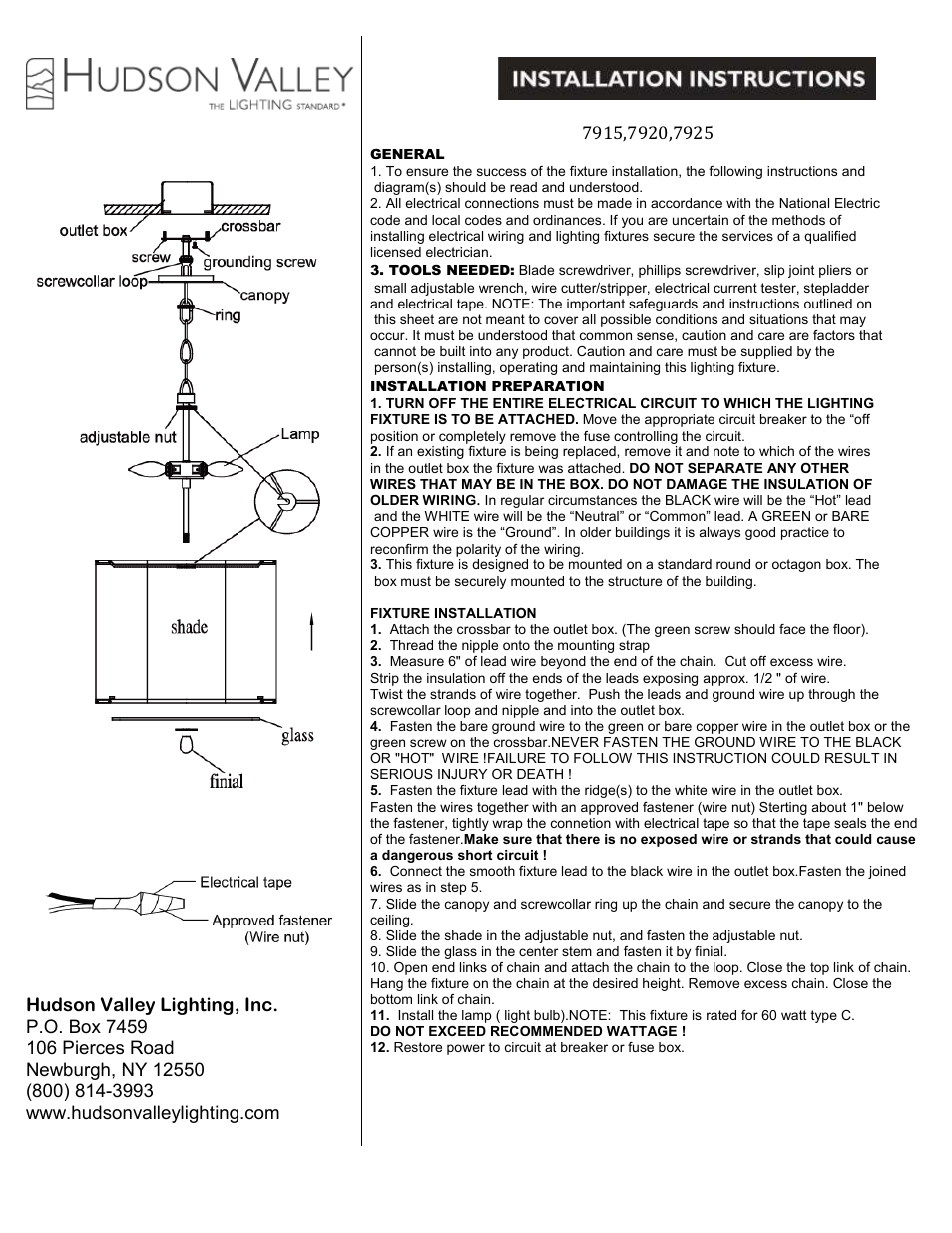 Hudson Valley Lighting SWEENY 7915-7925 User Manual | 1 page