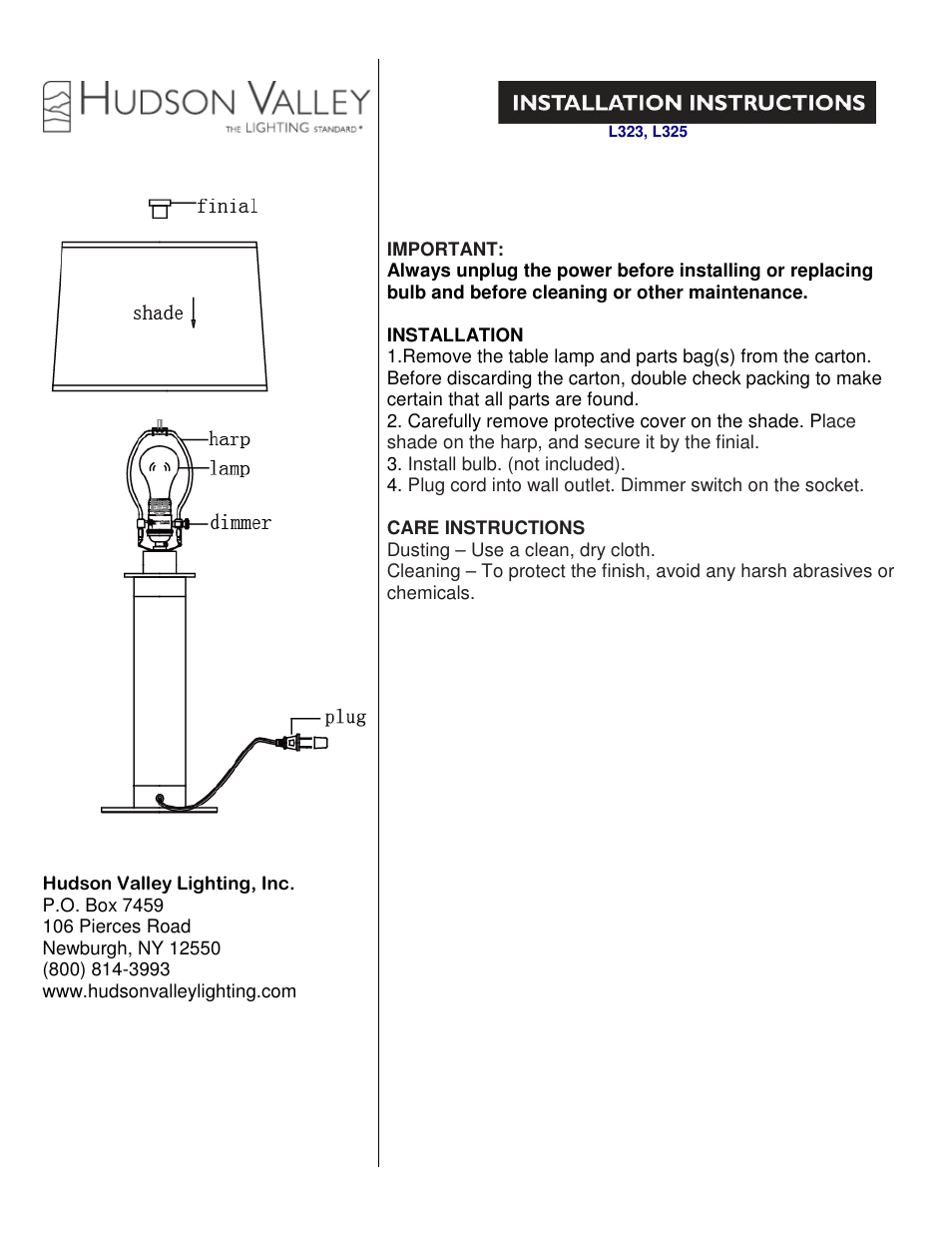 Hudson Valley Lighting THAYER L325 User Manual | 1 page