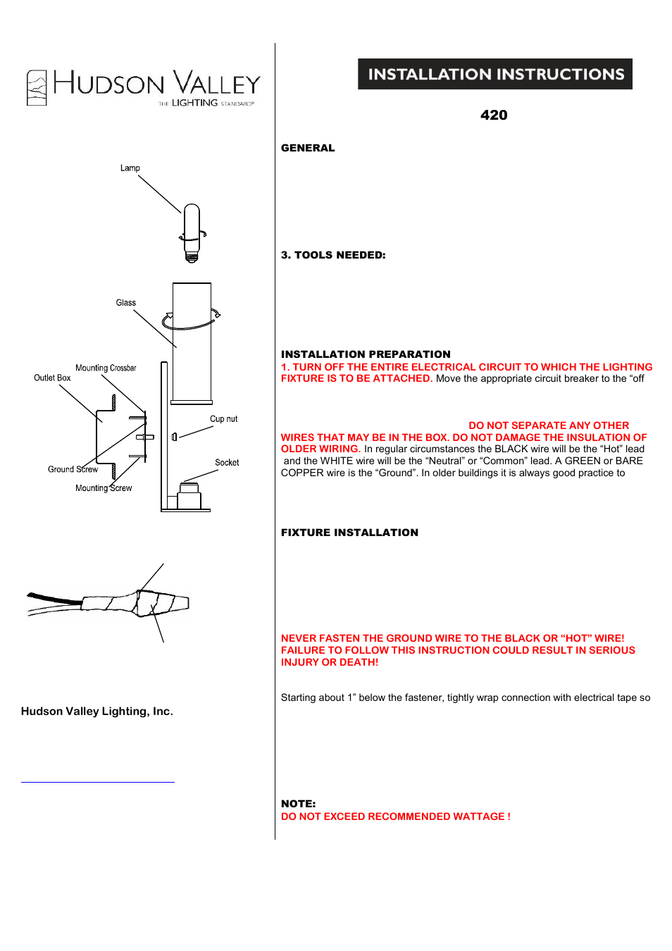 Hudson Valley Lighting THOMPSON 420 User Manual | 2 pages