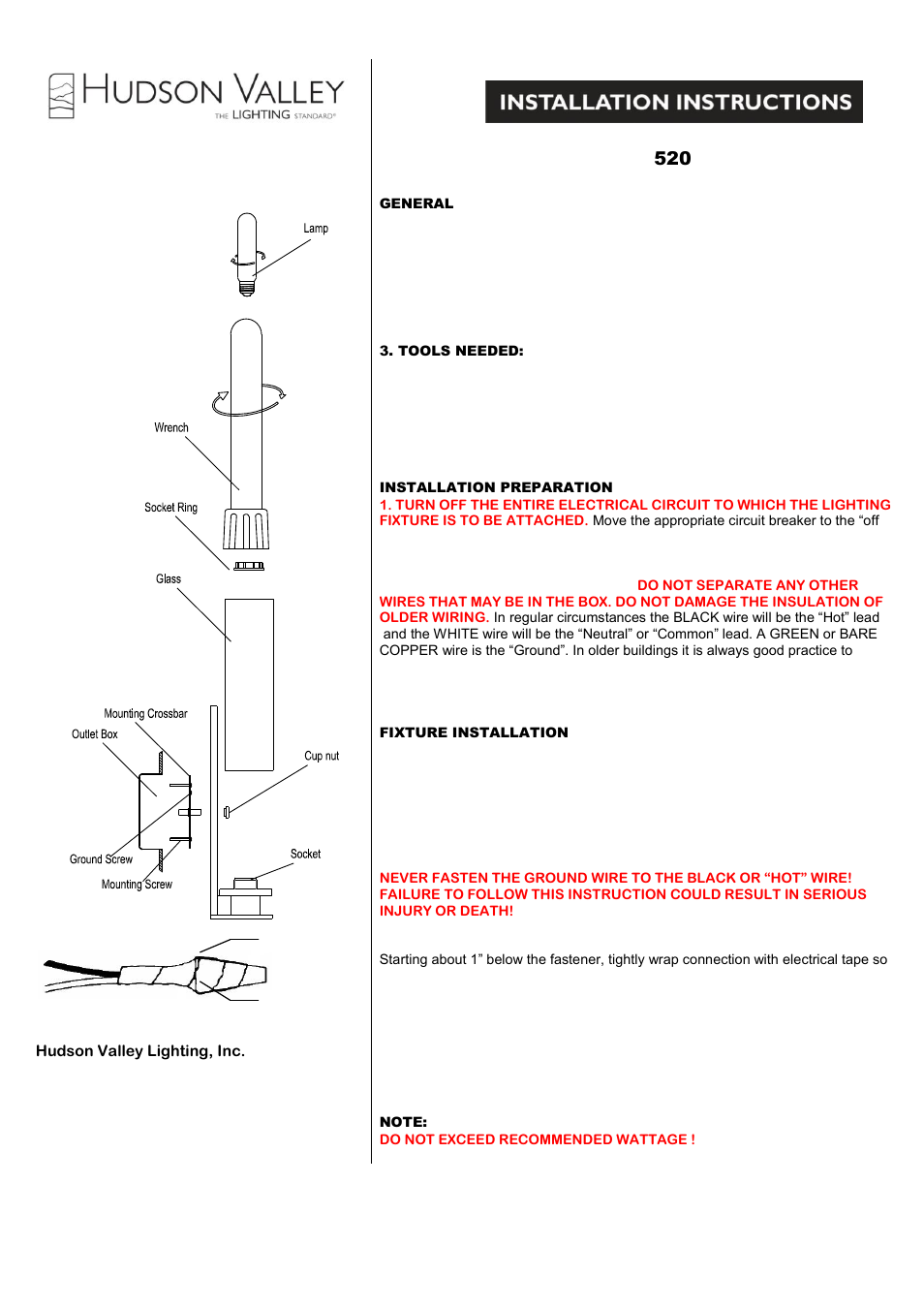 Hudson Valley Lighting THOMPSON 520 User Manual | 2 pages