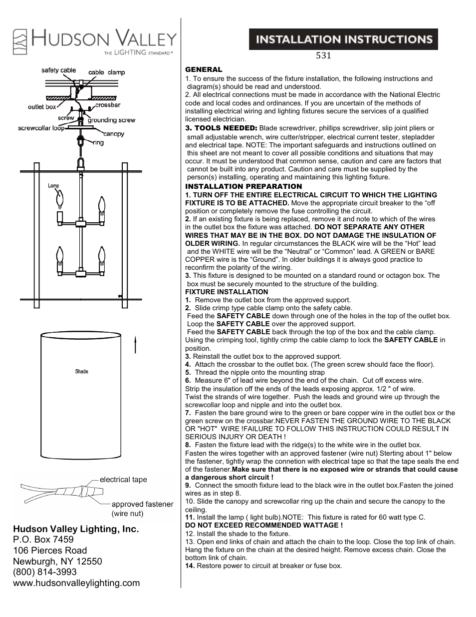 Hudson Valley Lighting WARWICK 531 User Manual | 1 page