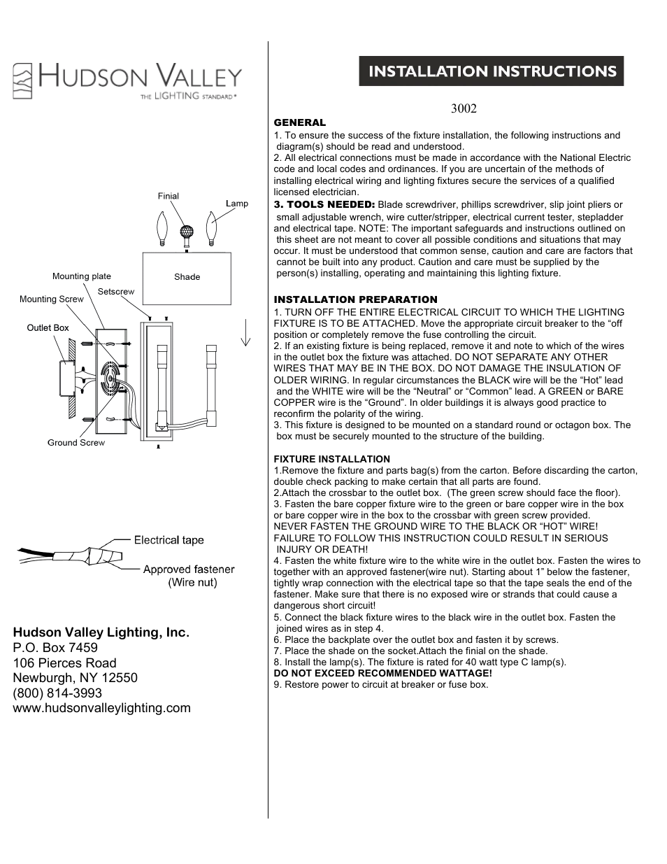 Hudson Valley Lighting WATERLOO 3002 User Manual | 1 page
