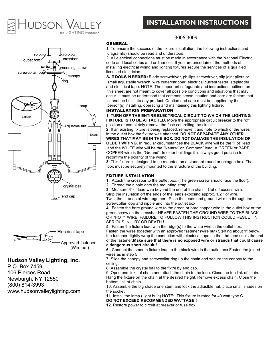 Hudson Valley Lighting WATERLOO 3009 User Manual | 1 page