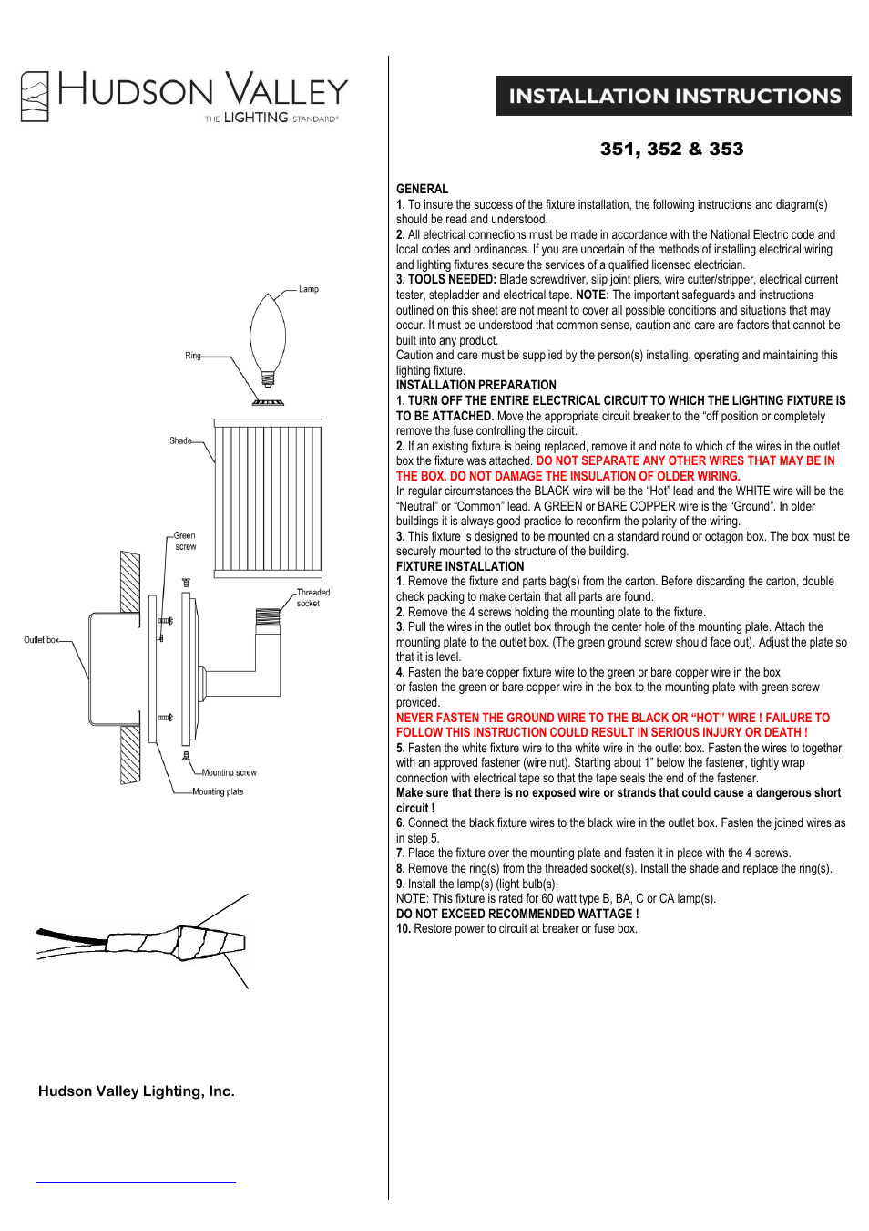 Hudson Valley Lighting WAVERLY 351-353 User Manual | 3 pages