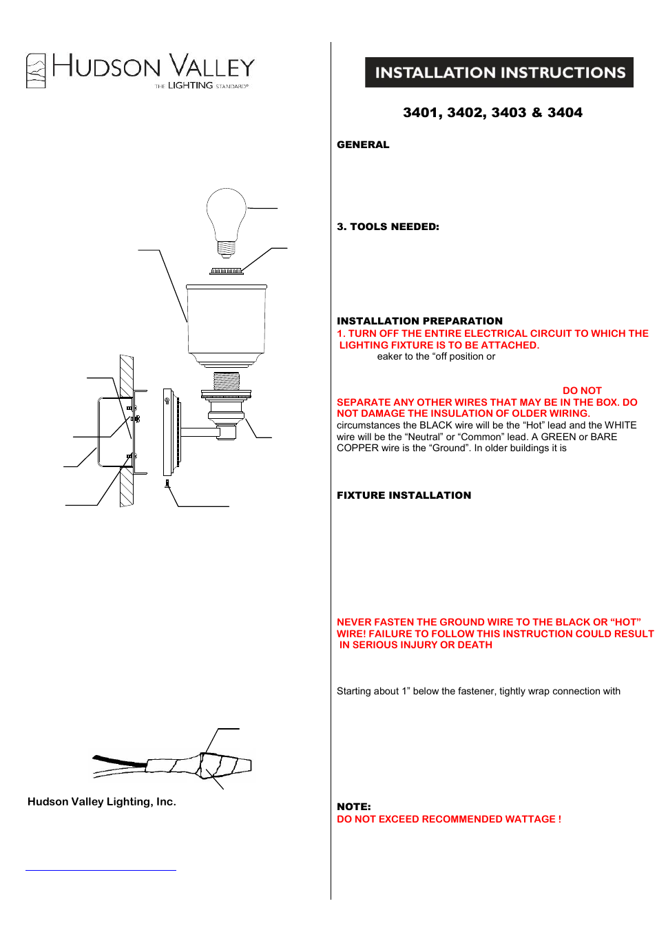 Hudson Valley Lighting WINDHAM 3401-3404 User Manual | 2 pages