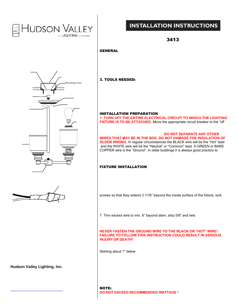 Hudson Valley Lighting WINDHAM 3413 User Manual | 2 pages