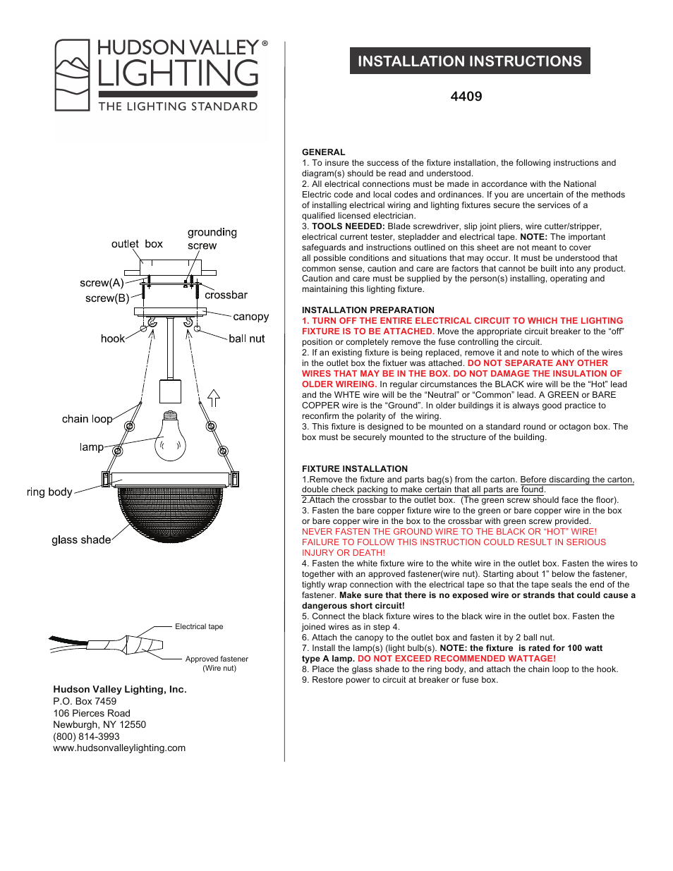Hudson Valley Lighting WINFIELD 4409 User Manual | 1 page