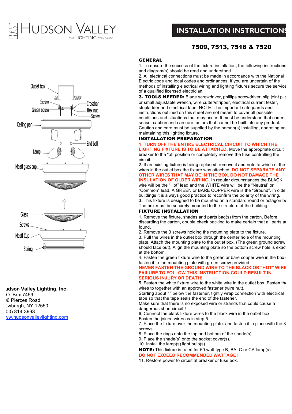 Hudson Valley Lighting WOODSTOCK 7509-7520 User Manual | 2 pages