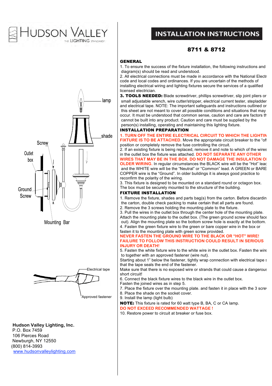 Hudson Valley Lighting YORKTOWN 8712 User Manual | 2 pages