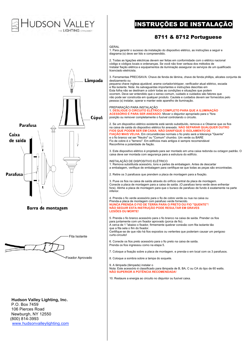 Instruções de instalação | Hudson Valley Lighting YORKTOWN 8712 User Manual | Page 2 / 2