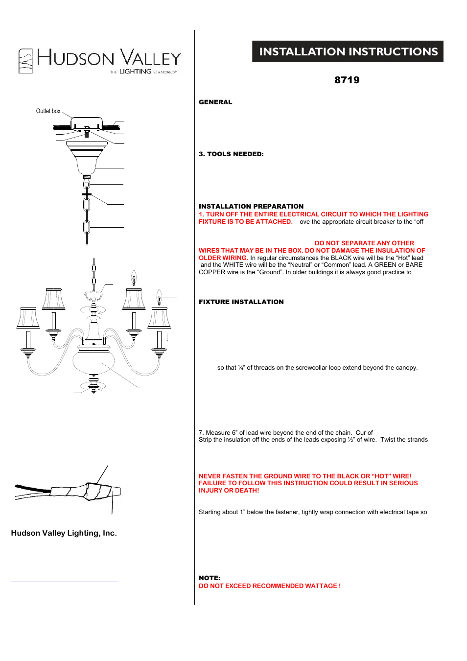 Hudson Valley Lighting YORKTOWN 8719 User Manual | 1 page