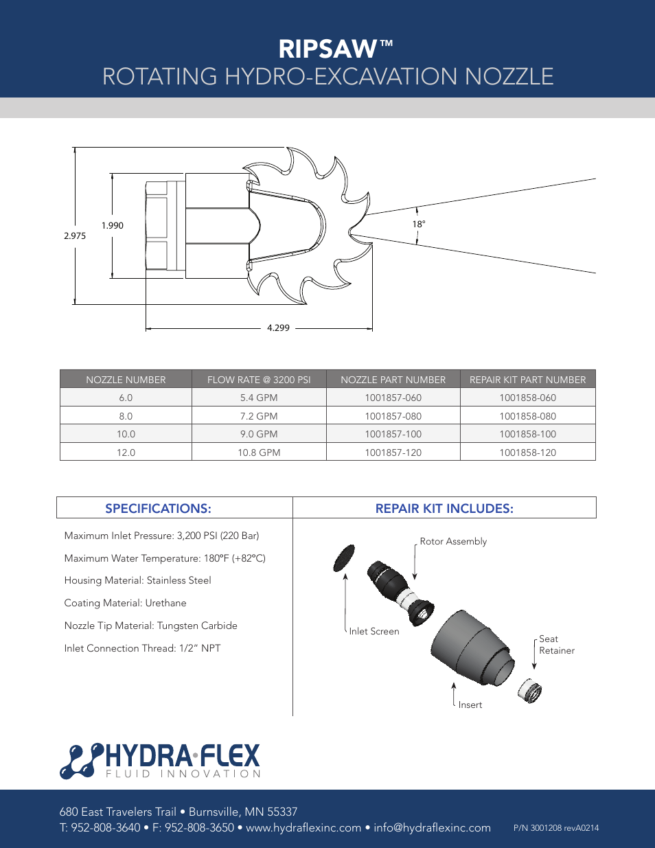 Ripsaw, Rotating hydro-excavation nozzle | Hydra-Flex Ripsaw Rotating Turbo Nozzle – 3200 PSI User Manual | Page 2 / 2