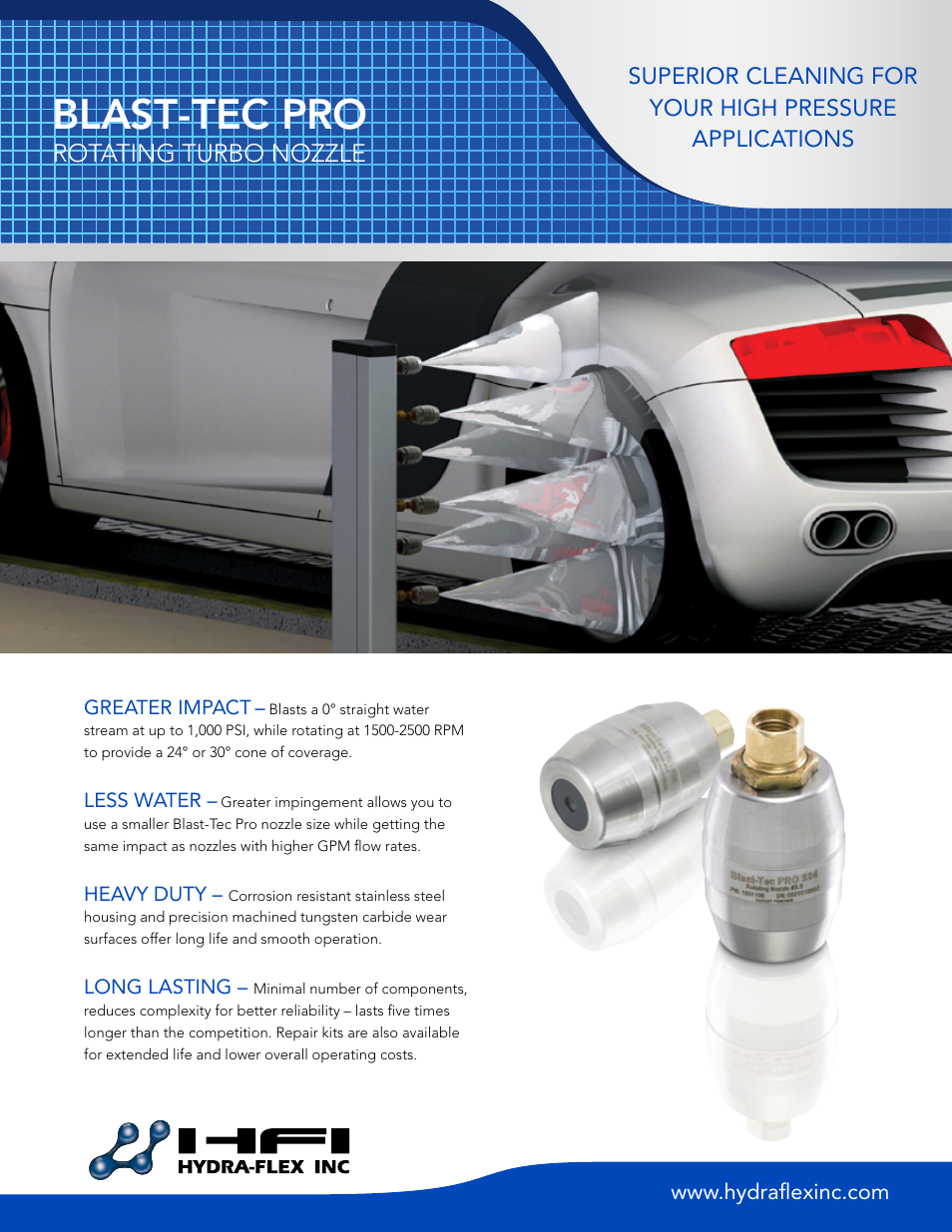 Hydra-Flex Blast-Tec Pro Rotating Turbo Nozzle – 1000 PSI User Manual | 2 pages