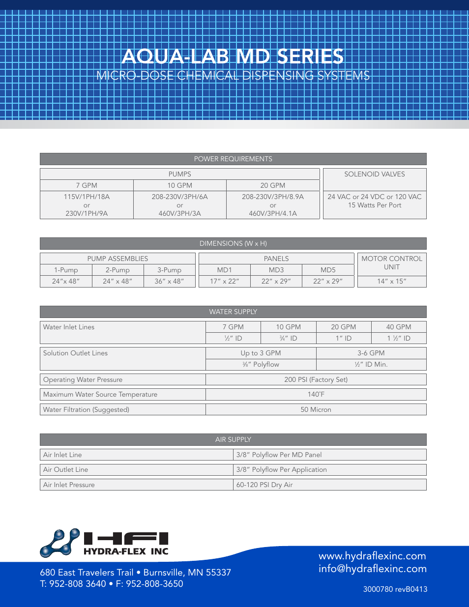 Aqua-lab md series, Micro-dose chemical dispensing systems | Hydra-Flex Aqua-Lab MD User Manual | Page 4 / 4