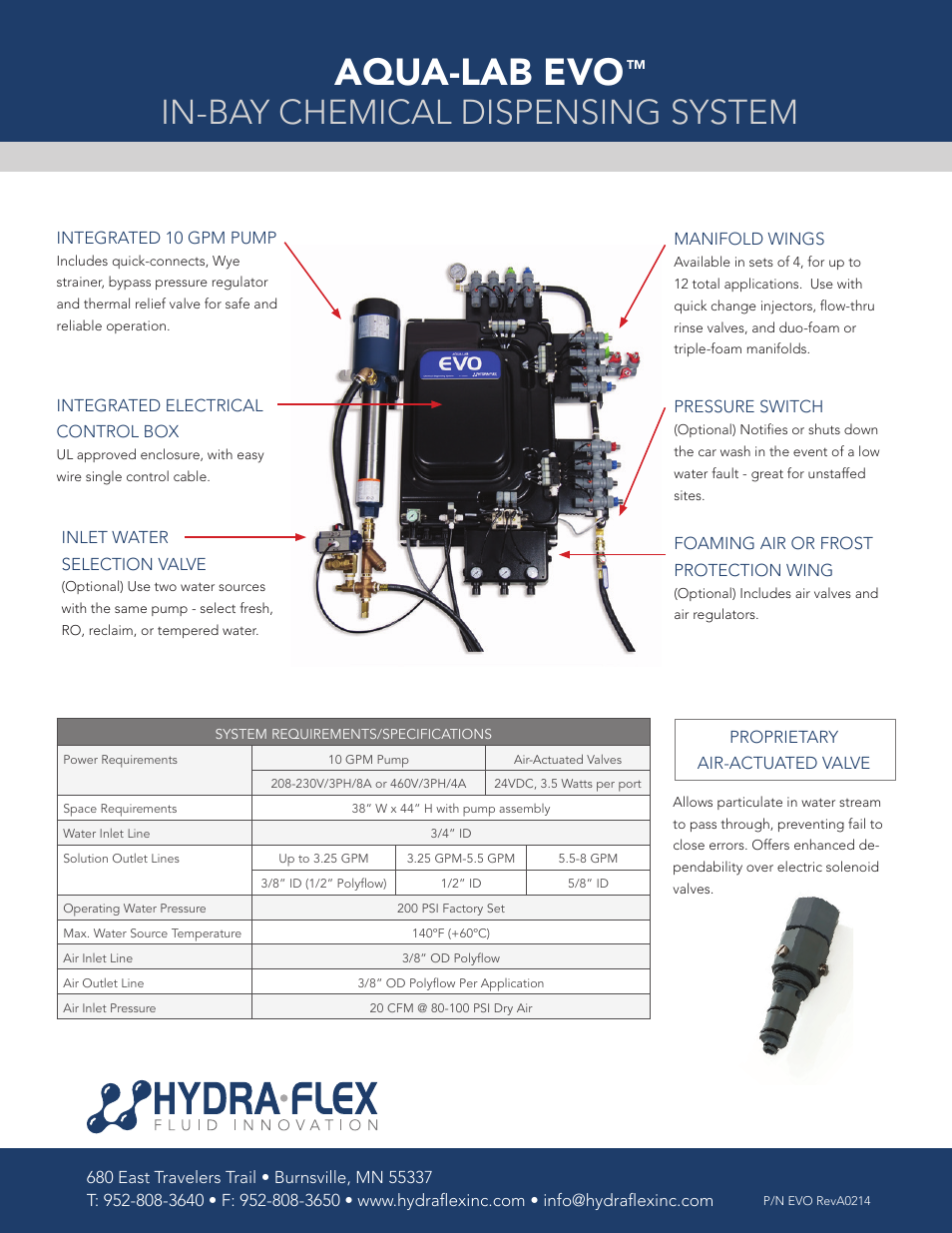 Aqua-lab evo, In-bay chemical dispensing system | Hydra-Flex Aqua-Lab EVO User Manual | Page 2 / 2