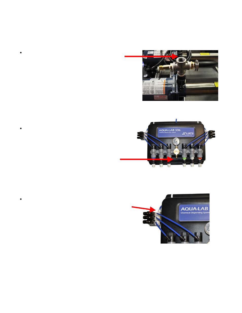 Feed water connection (if using hfi pump), Feed water connection (if using existing pump), Pneumatic connections | Feed water connection - pneumatic connections | Hydra-Flex Aqua-Lab SD Installation Manual User Manual | Page 7 / 9