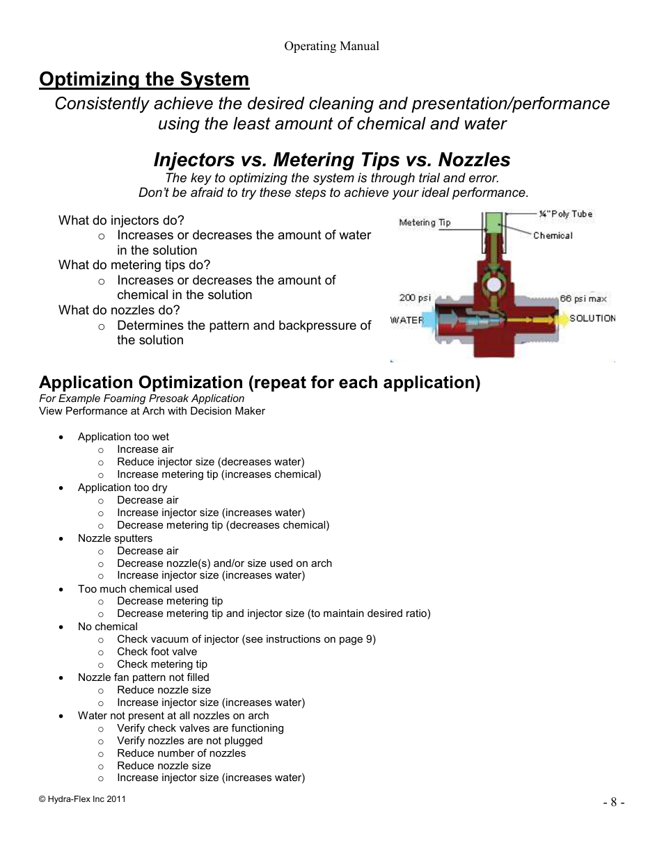Optimizing the system, Injectors vs. metering tips vs. nozzles | Hydra-Flex Aqua-Lab MD Operating Manual User Manual | Page 8 / 18