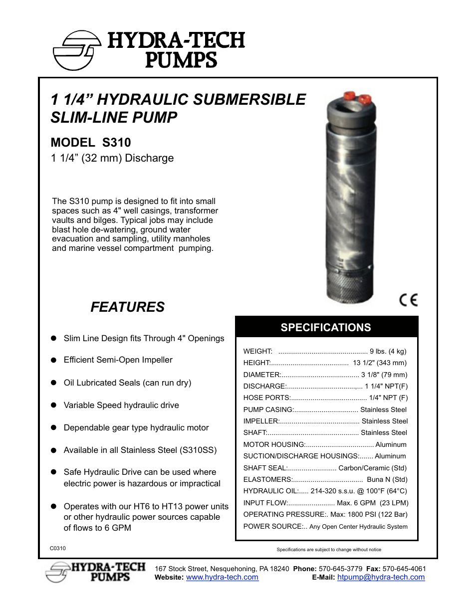 Hydra-Tech S310 User Manual | 2 pages