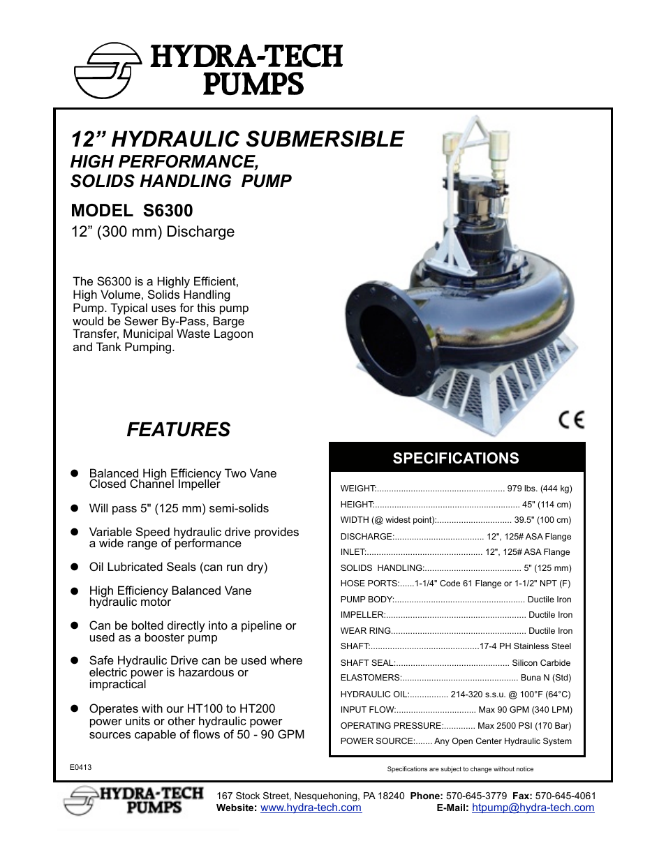 Hydra-Tech S6300 User Manual | 2 pages
