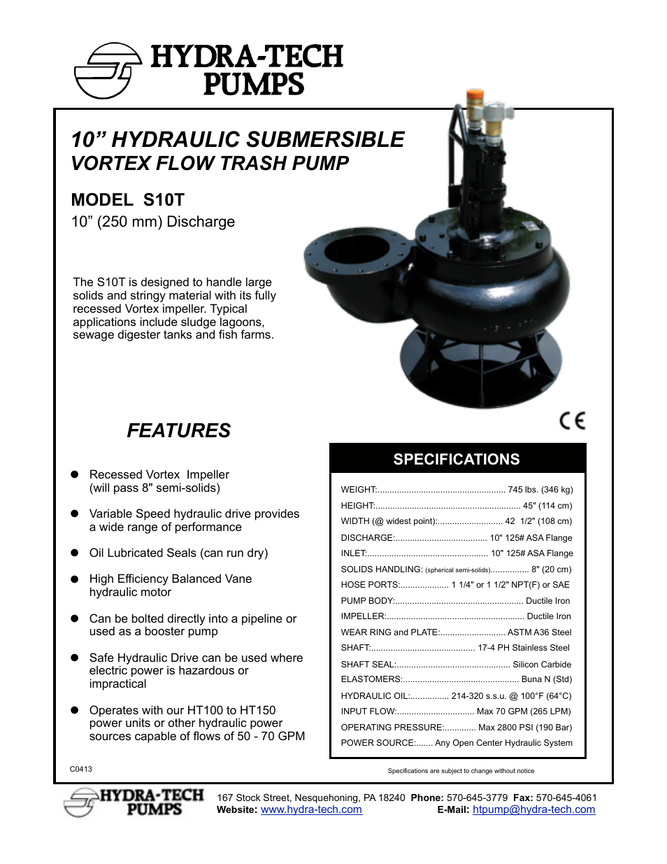 Hydra-Tech S10T User Manual | 2 pages