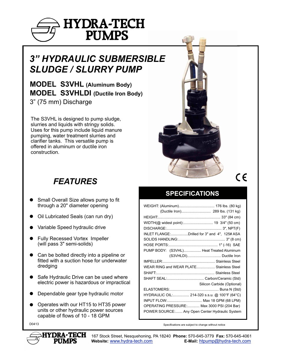 Hydra-Tech S3VHLDI User Manual | 2 pages