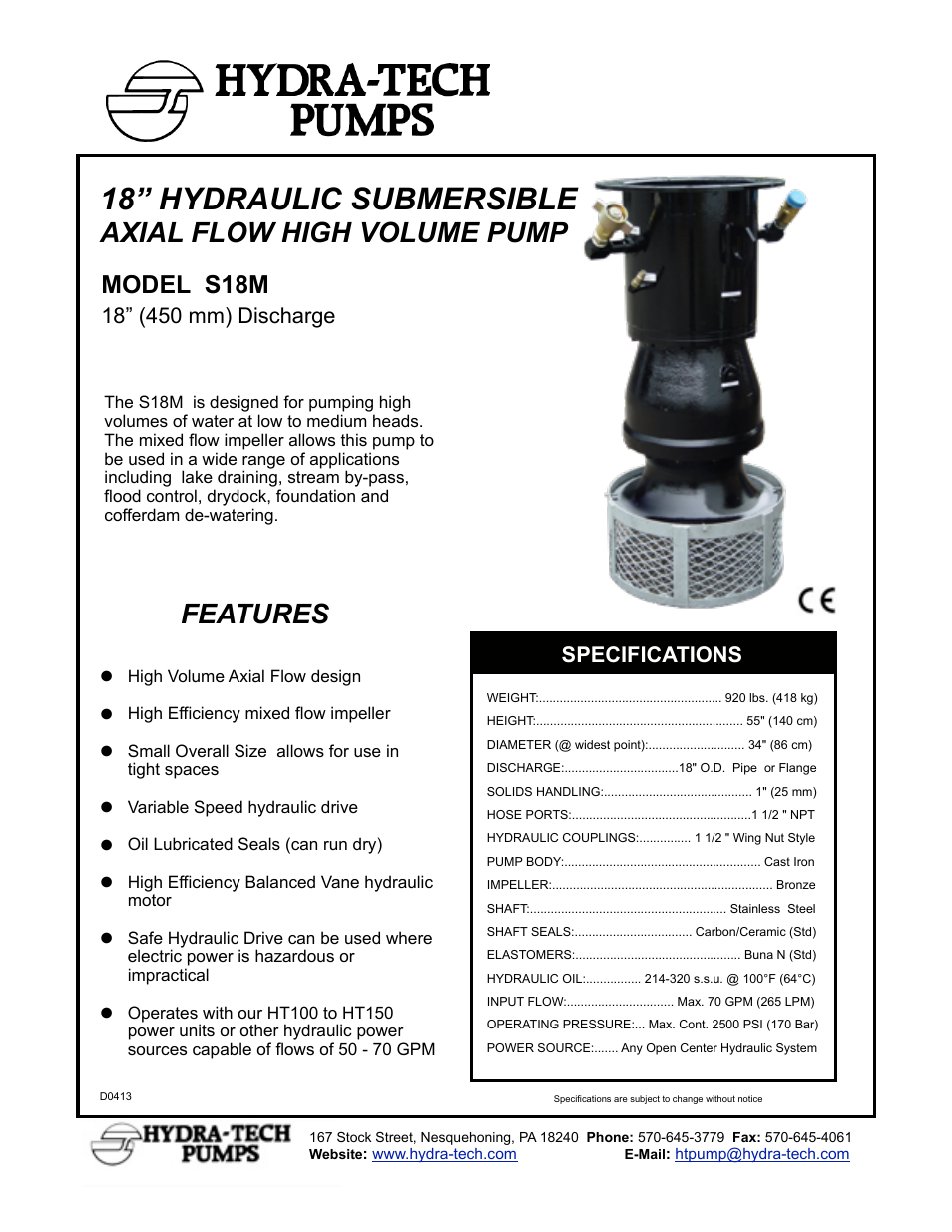 Hydra-Tech S18M User Manual | 2 pages