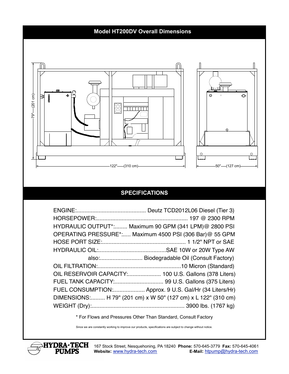 Model ht200dv overall dimensions specifications | Hydra-Tech HT200DV User Manual | Page 2 / 2