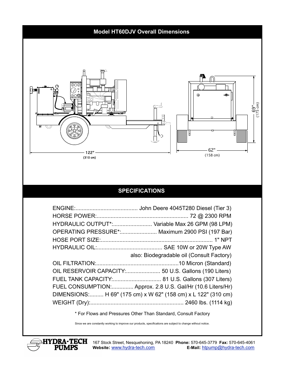 Model ht60djv overall dimensions specifications | Hydra-Tech HT60DJV User Manual | Page 2 / 2