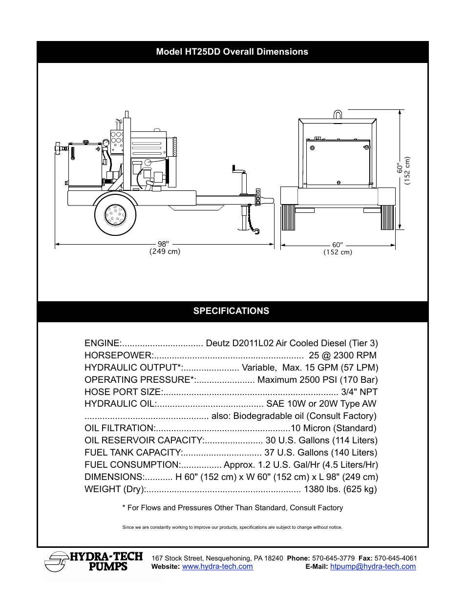Model ht25dd overall dimensions specifications | Hydra-Tech HT25DD User Manual | Page 2 / 2