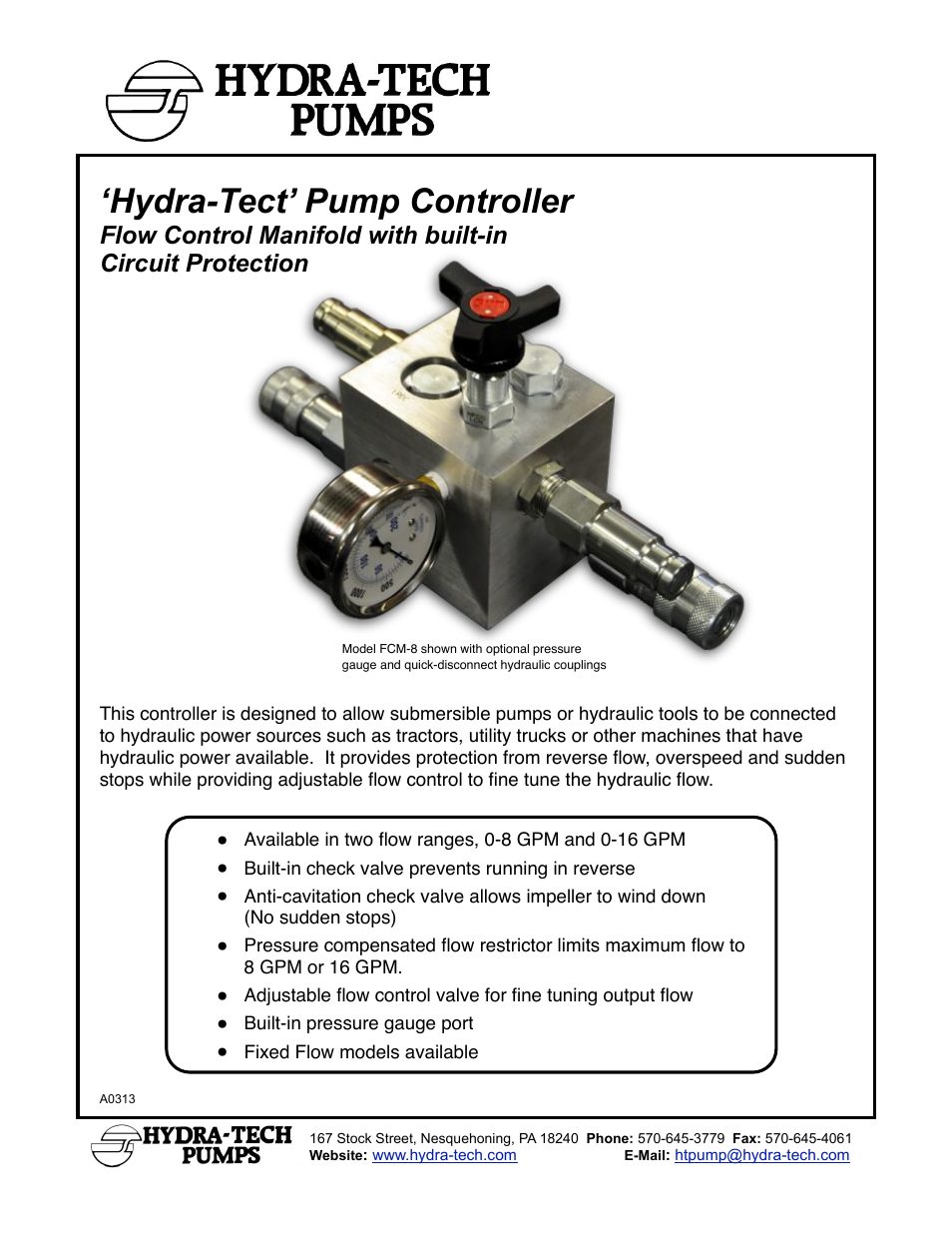 Hydra-Tech HYDRA-TECT PUMP CONTROLLER User Manual | 2 pages