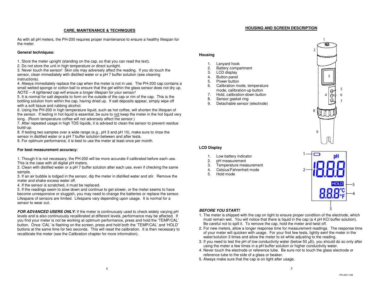 Hydrotech PH-200 pH_TEMP METER User Manual | Page 4 / 5