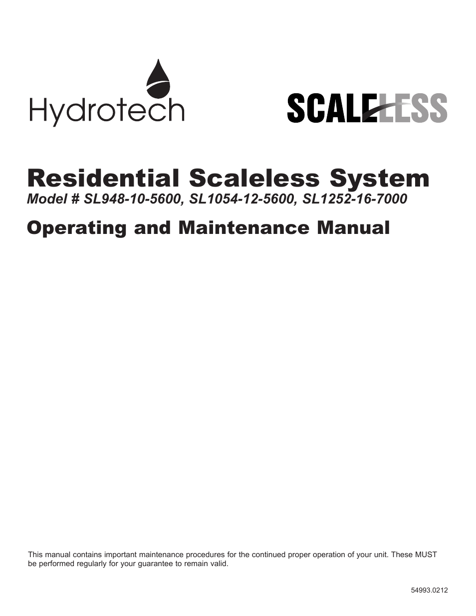 Hydrotech SL948-10-5600 Residential Scaleless System User Manual | 12 pages