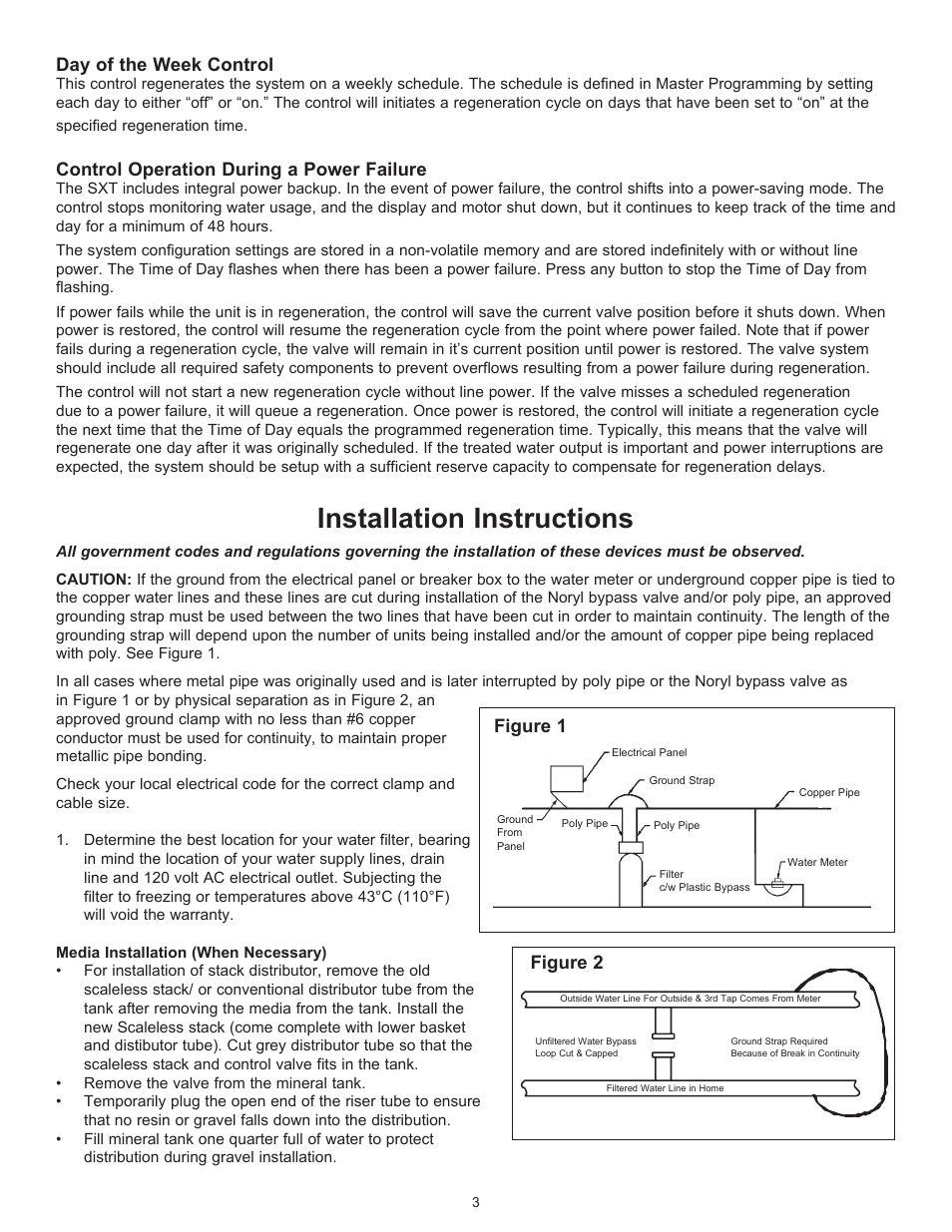 Installation instructions, Figure 1, Figure 2 | Day of the week control, Control operation during a power failure | Hydrotech SL948-10-5600 Residential Scaleless System User Manual | Page 4 / 12