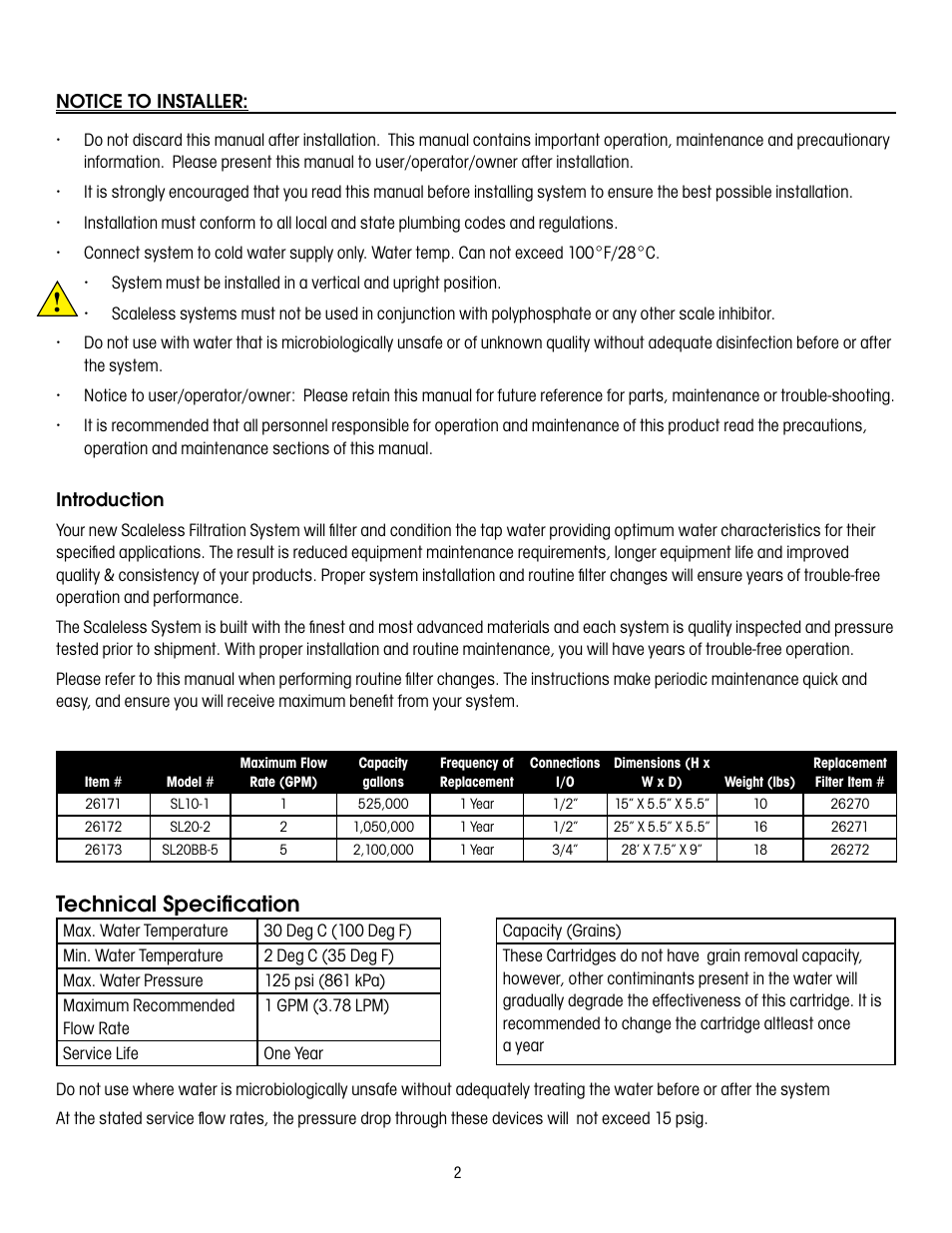 Technical specification | Hydrotech SL10-1 POU Scaleless User Manual | Page 2 / 8