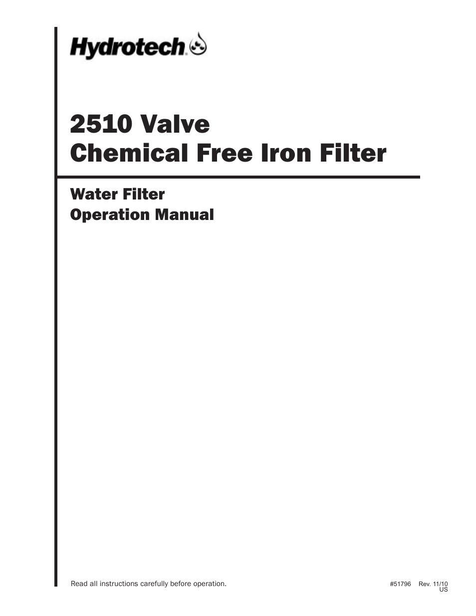 Hydrotech 2510 Valve Chemical Free Iron Filter Operation Manual User Manual | 12 pages
