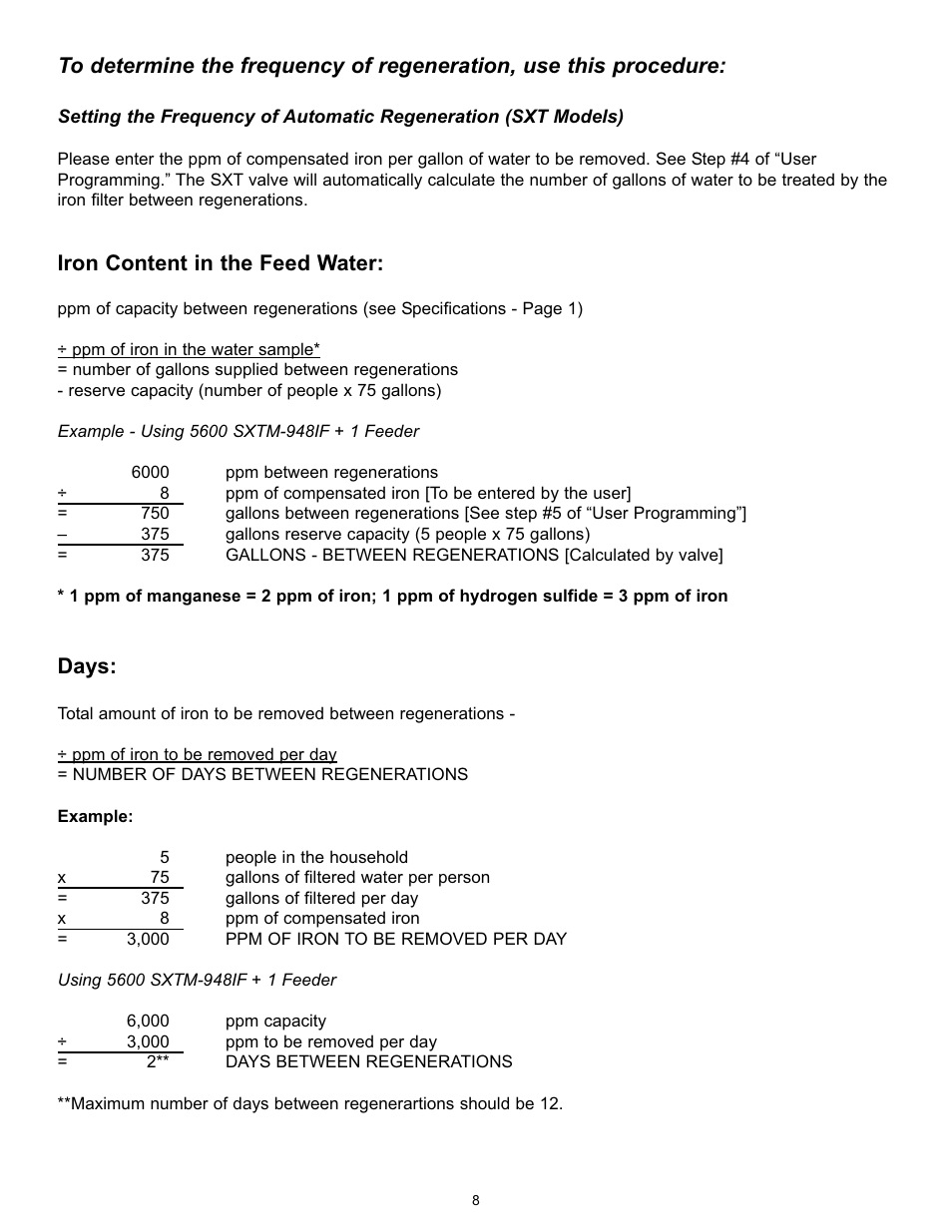 Iron content in the feed water, Days | Hydrotech 5600 SXT Valve Iron & Sulfur Filter Operation Manual User Manual | Page 10 / 16