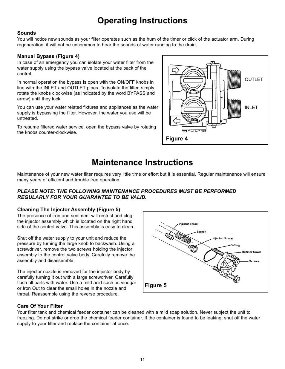 Operating instructions, Maintenance instructions | Hydrotech 5600 SXT Valve Iron & Sulfur Filter Operation Manual User Manual | Page 13 / 16