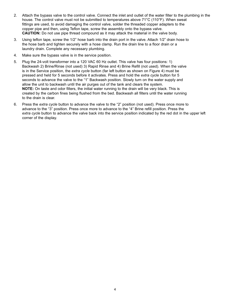 Hydrotech 5600 SXT Valve Carbon & Multi-Media Filter Operation Manual User Manual | Page 6 / 12