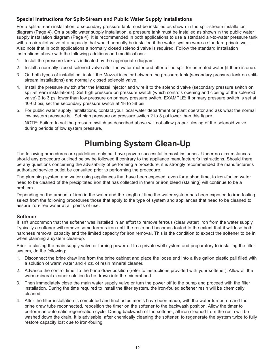 Plumbing system clean-up | Hydrotech 5600 SXT Valve Chem Free Iron Filter Operation Manual User Manual | Page 14 / 18