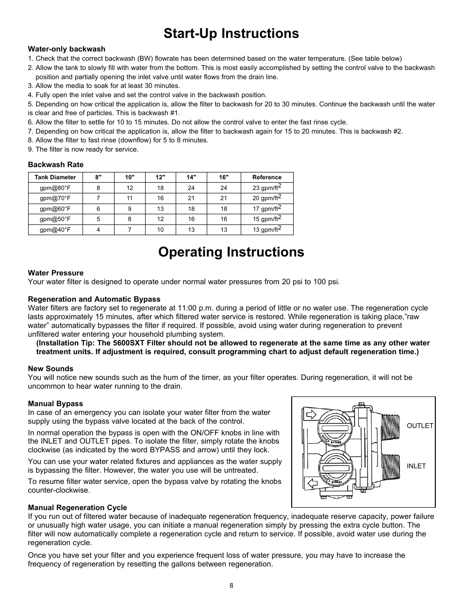Operating instructions, Start-up instructions | Hydrotech 5600 SXT Valve nextSand Turbidity & Sediment Filter Operation Manual User Manual | Page 10 / 12
