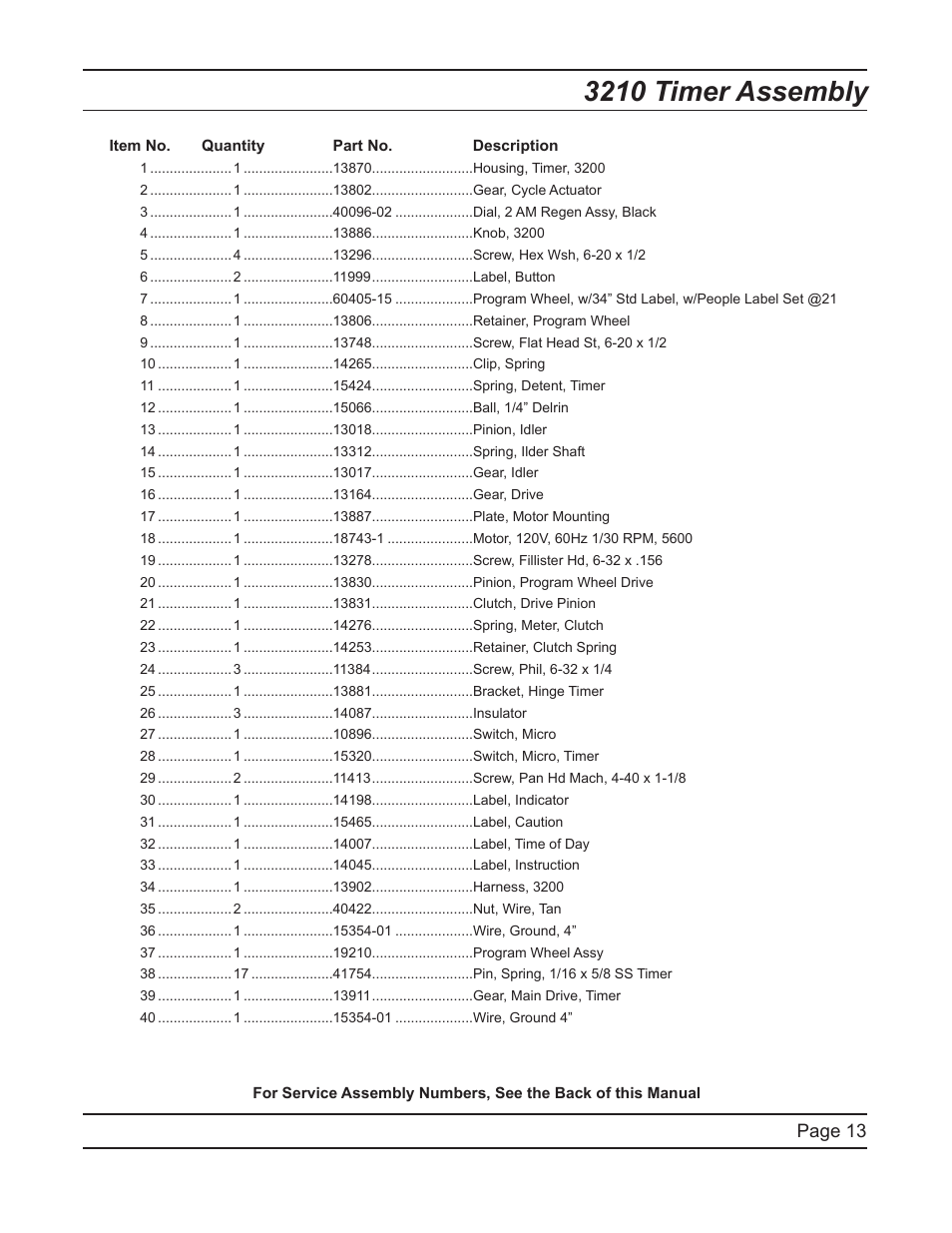 3210 timer assembly, Page 13 | Hydrotech 2510 Econominder Service Manual User Manual | Page 13 / 40