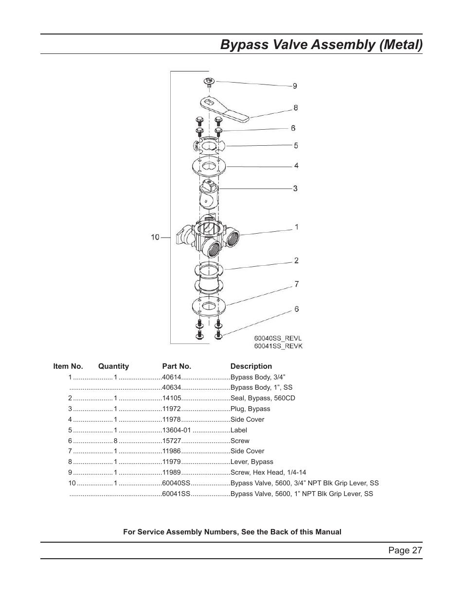Bypass valve assembly (metal) | Hydrotech 2510 Econominder Service Manual User Manual | Page 27 / 40