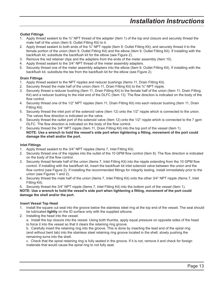 Installation instructions, Page 13 | Hydrotech FreshPoint U440 Ultrafiltration System User Manual | Page 13 / 36