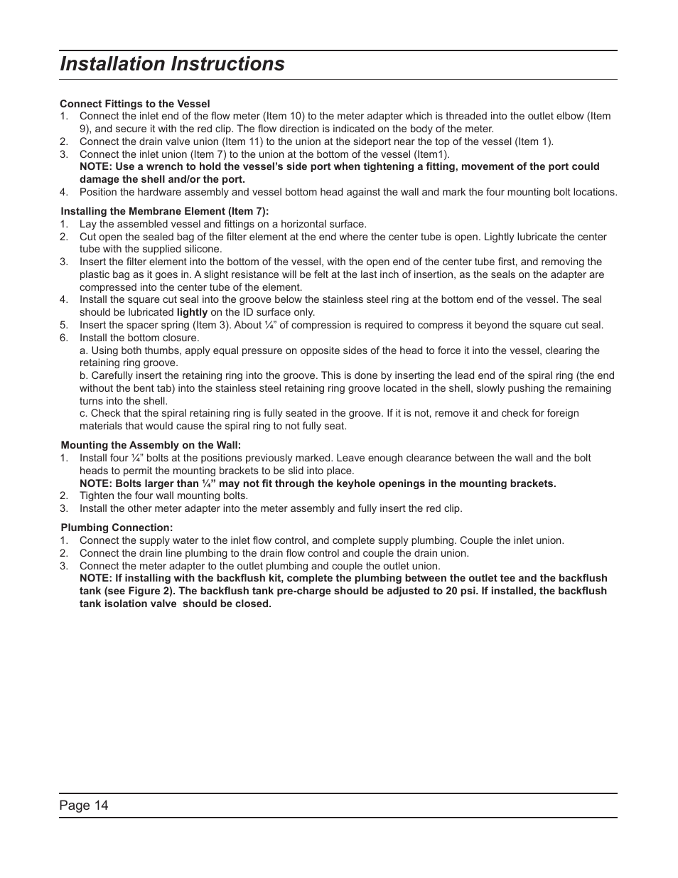 Installation instructions, Page 14 | Hydrotech FreshPoint U440 Ultrafiltration System User Manual | Page 14 / 36